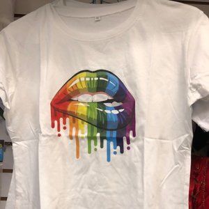 NEW XL Women's T-shirt Rainbow Lips